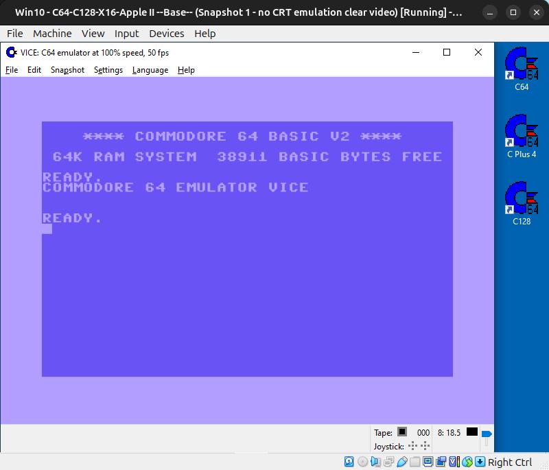 Commodore C64 VICE Emulator in a Virtual Machine