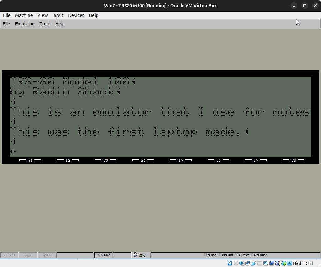 Radio Shack TRS-80 M100 Laptop in a Virtual Machine